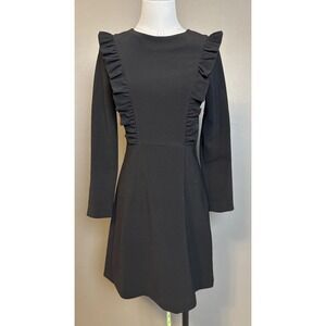 H & M Sheath Dress Sz 6 Black Long Sleeve Ruffle Detail Midi